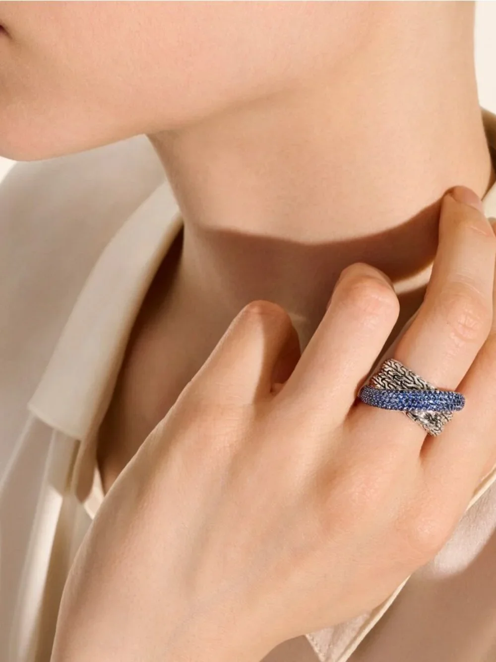JH Essential Pavé Crossover Ring, Sterling Silver, Gemstones